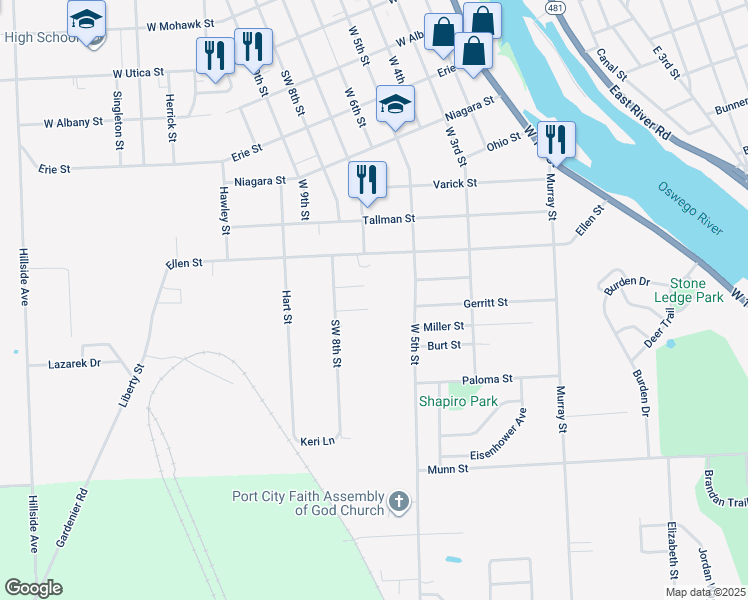 map of restaurants, bars, coffee shops, grocery stores, and more near 7 Lynian Way in Oswego