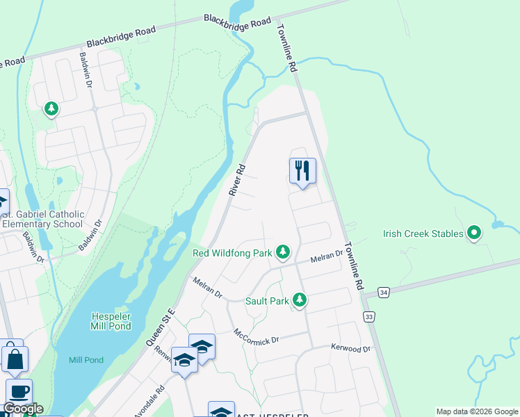 map of restaurants, bars, coffee shops, grocery stores, and more near 410 River Road in Cambridge