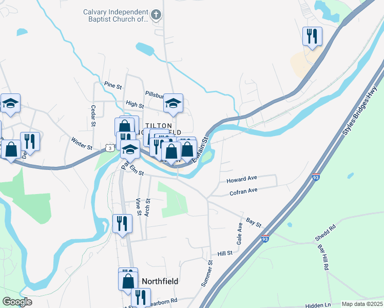 map of restaurants, bars, coffee shops, grocery stores, and more near 235 East Main Street in Tilton