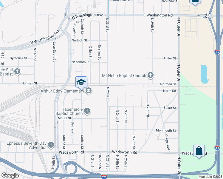 map of restaurants, bars, coffee shops, grocery stores, and more near 1028 North 23rd Street in Saginaw