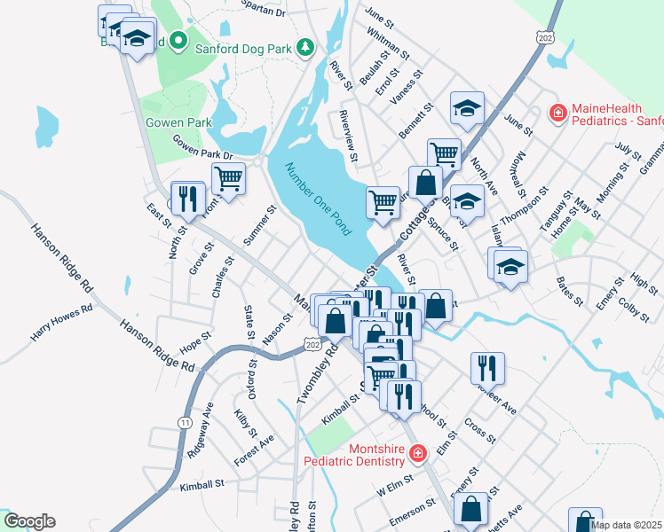 map of restaurants, bars, coffee shops, grocery stores, and more near 53 Riverside Avenue in Sanford