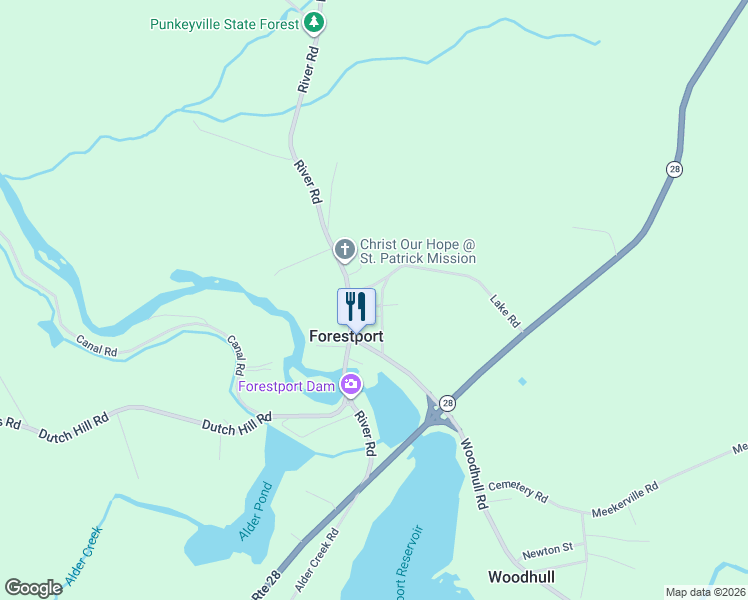 map of restaurants, bars, coffee shops, grocery stores, and more near 5032 Division Street in Forestport