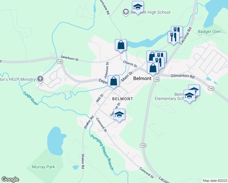 map of restaurants, bars, coffee shops, grocery stores, and more near 11 Fuller Street in Belmont