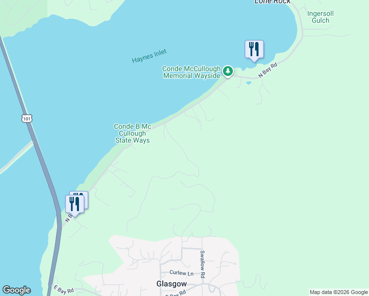 map of restaurants, bars, coffee shops, grocery stores, and more near 66013 North Bay Road in North Bend