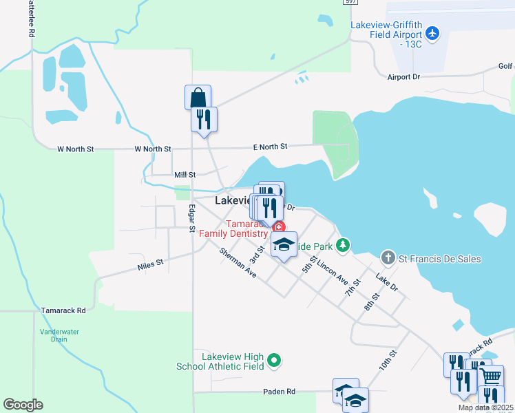 map of restaurants, bars, coffee shops, grocery stores, and more near 229 North Lincoln Avenue in Lakeview