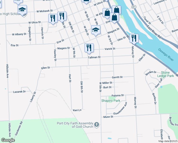 map of restaurants, bars, coffee shops, grocery stores, and more near 7 Lynian Way in Oswego