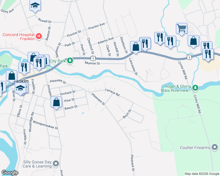 map of restaurants, bars, coffee shops, grocery stores, and more near 81 Terrace Road in Franklin
