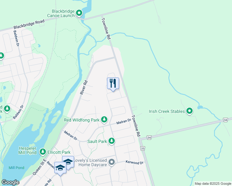 map of restaurants, bars, coffee shops, grocery stores, and more near 46 Renner Drive in Cambridge