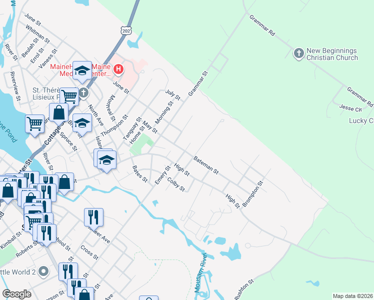 map of restaurants, bars, coffee shops, grocery stores, and more near 1 Madison Street in Sanford