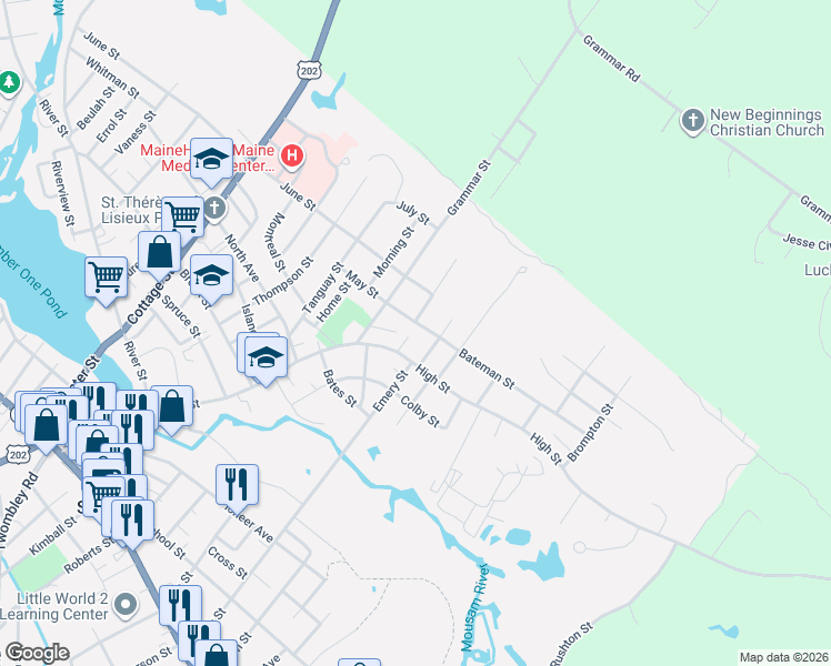 map of restaurants, bars, coffee shops, grocery stores, and more near 1 Madison Street in Sanford