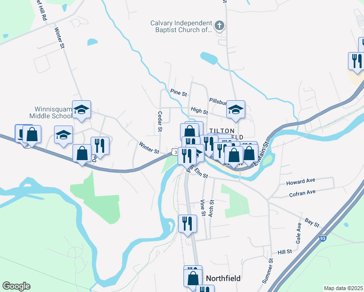 map of restaurants, bars, coffee shops, grocery stores, and more near in Tilton