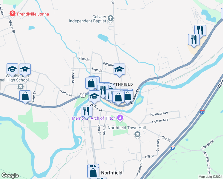 map of restaurants, bars, coffee shops, grocery stores, and more near in Belknap County