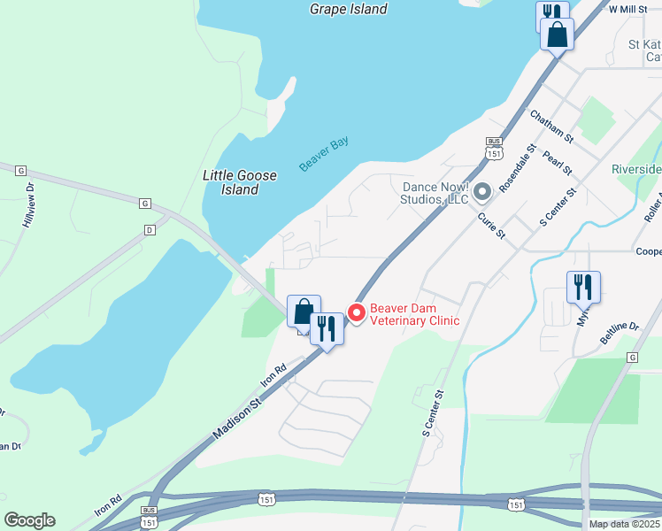 map of restaurants, bars, coffee shops, grocery stores, and more near 110 Lake Crest Drive in Beaver Dam