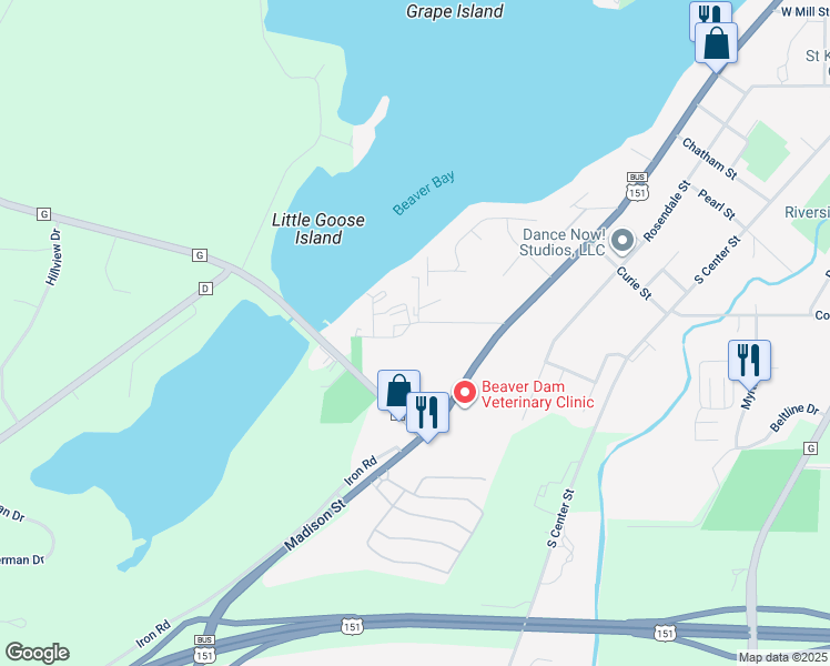 map of restaurants, bars, coffee shops, grocery stores, and more near 110 Lake Crest Drive in Beaver Dam