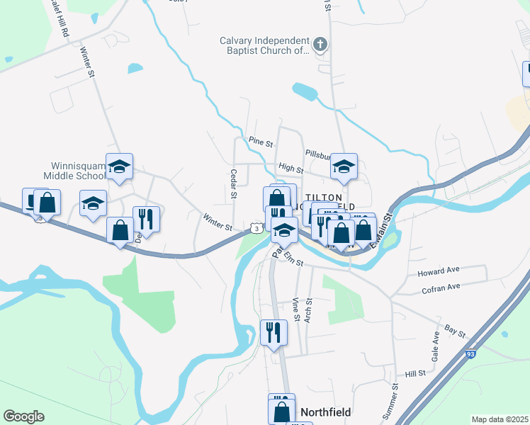 map of restaurants, bars, coffee shops, grocery stores, and more near 325 West Main Street in Tilton