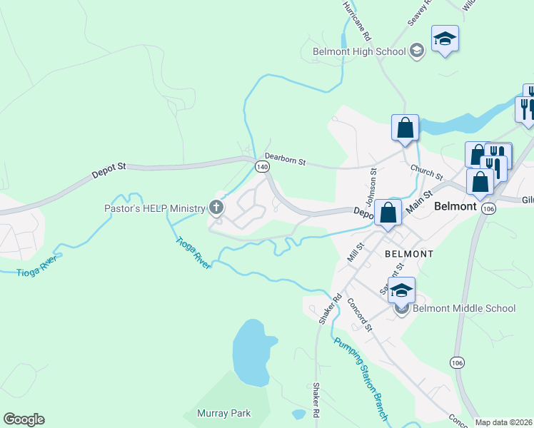 map of restaurants, bars, coffee shops, grocery stores, and more near 75 Depot Street in Belmont