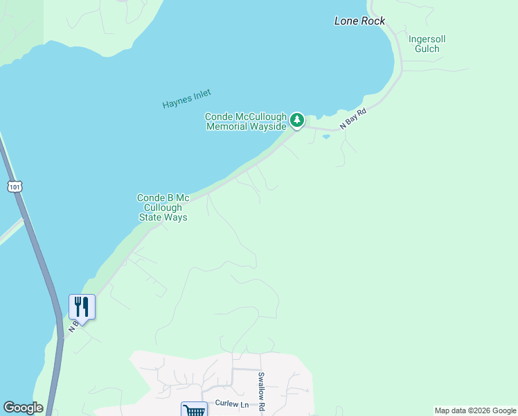 map of restaurants, bars, coffee shops, grocery stores, and more near 66067 North Bay Road in North Bend