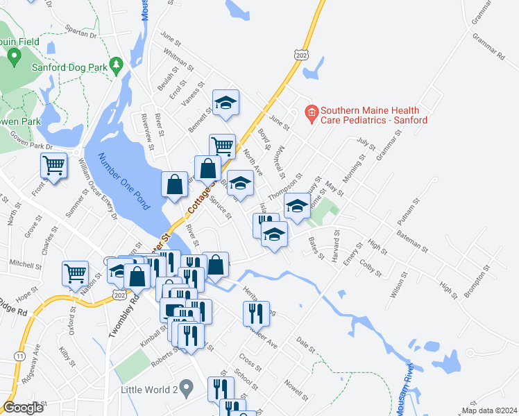 map of restaurants, bars, coffee shops, grocery stores, and more near 248 Island Avenue in Sanford