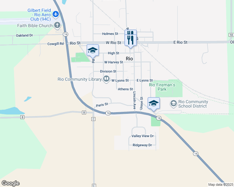 map of restaurants, bars, coffee shops, grocery stores, and more near 134 Athens Street in Rio