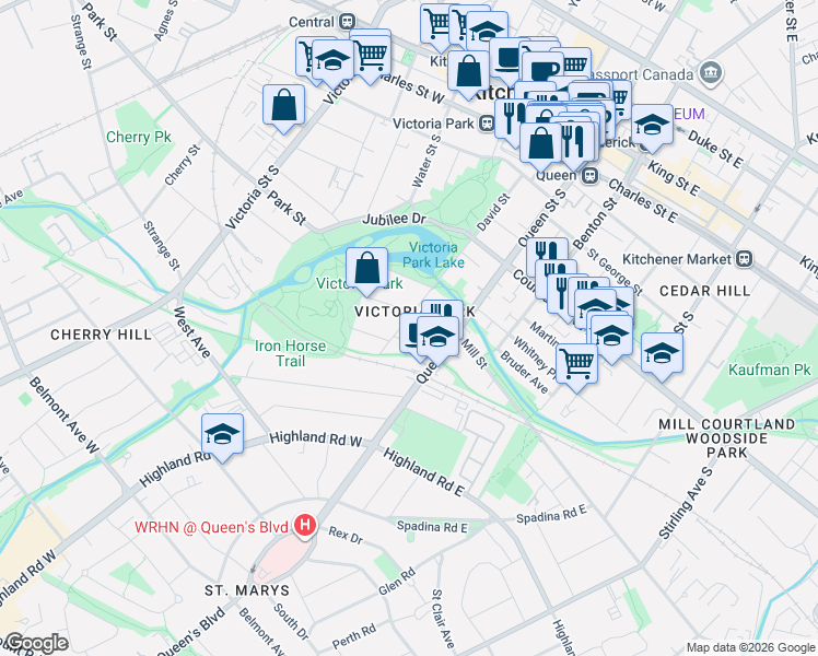 map of restaurants, bars, coffee shops, grocery stores, and more near in Kitchener