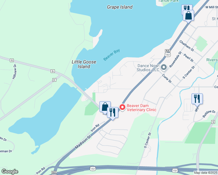map of restaurants, bars, coffee shops, grocery stores, and more near 110 Lake Crest Drive in Beaver Dam