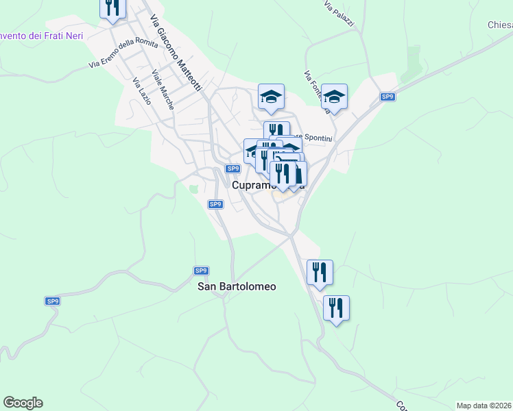 map of restaurants, bars, coffee shops, grocery stores, and more near 49 Via Francesco Menicucci in Cupramontana