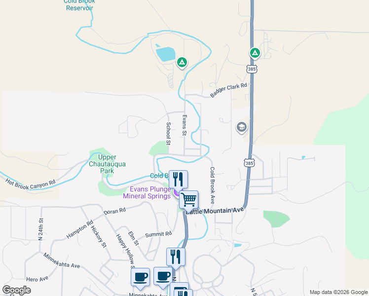 map of restaurants, bars, coffee shops, grocery stores, and more near 1430 Evans St in Hot Springs