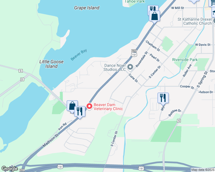 map of restaurants, bars, coffee shops, grocery stores, and more near 1017 Madison St in Beaver Dam