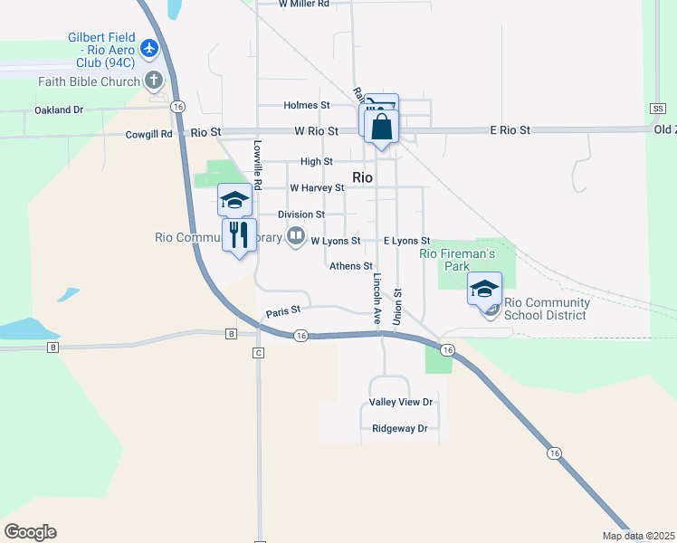 map of restaurants, bars, coffee shops, grocery stores, and more near 134 Athens Street in Rio