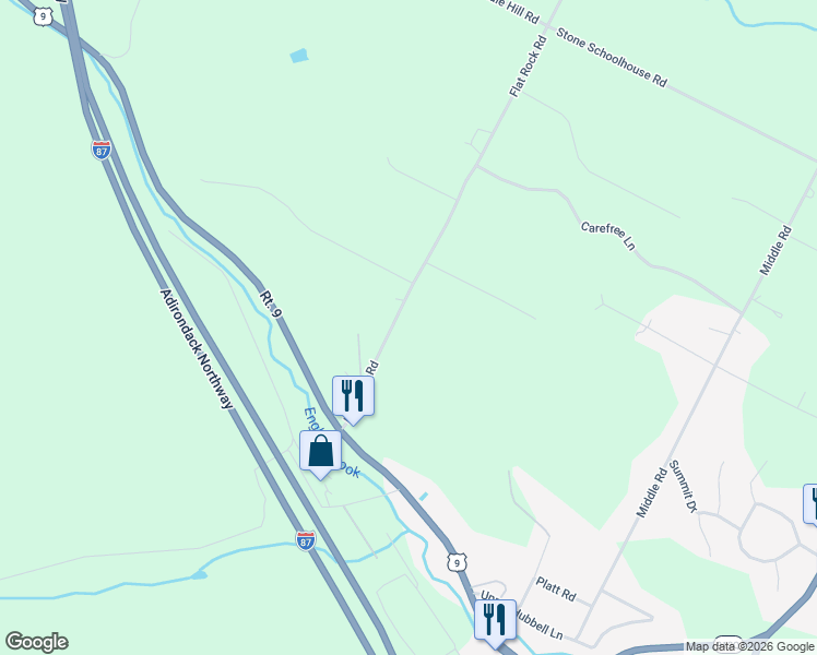 map of restaurants, bars, coffee shops, grocery stores, and more near 54 Flat Rock Rd in Lake George