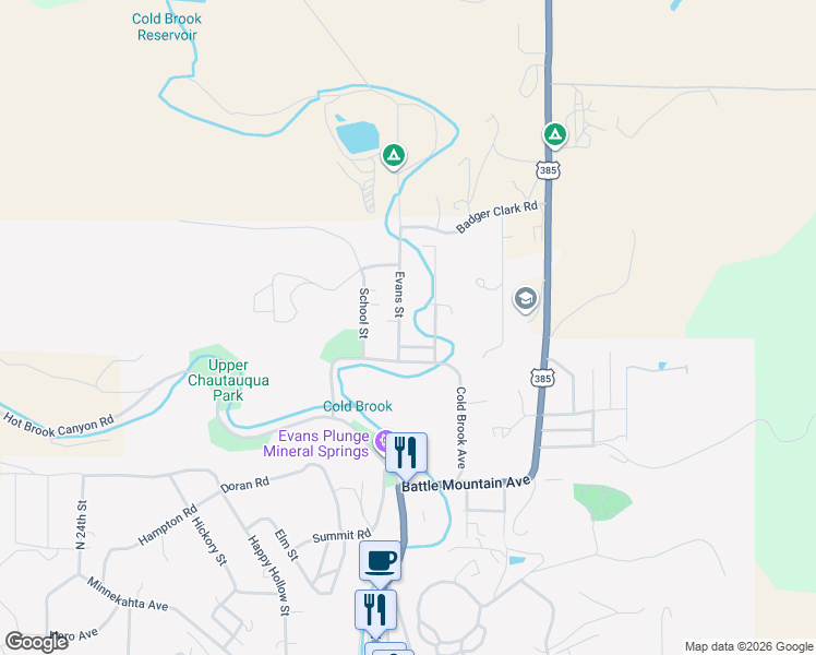 map of restaurants, bars, coffee shops, grocery stores, and more near 1430 Evans Street in Hot Springs
