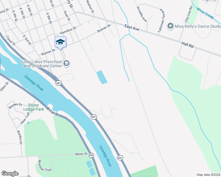 map of restaurants, bars, coffee shops, grocery stores, and more near 1 Debbie Lane in Oswego