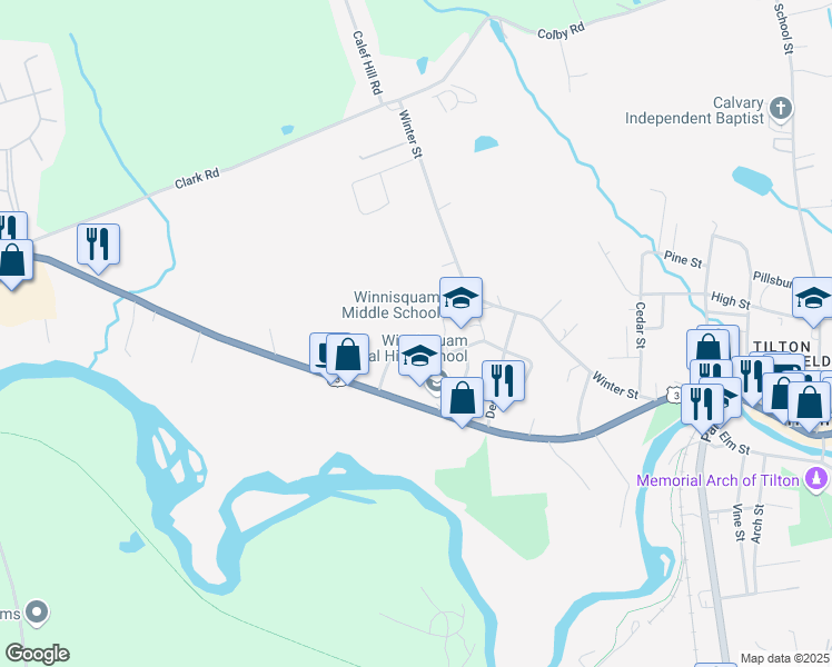 map of restaurants, bars, coffee shops, grocery stores, and more near 435 West Main Street in Tilton