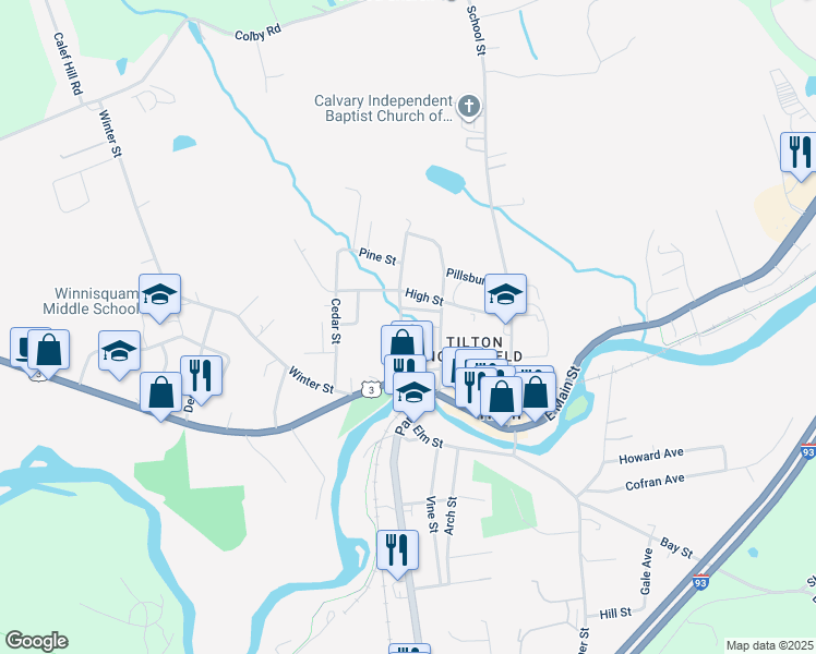 map of restaurants, bars, coffee shops, grocery stores, and more near 16 Chestnut Street in Tilton