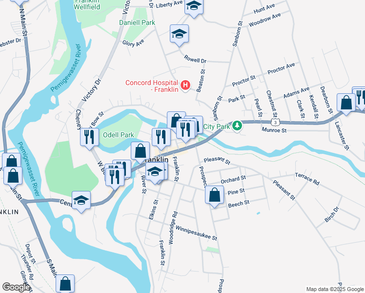 map of restaurants, bars, coffee shops, grocery stores, and more near 29 Ayles Court in Franklin