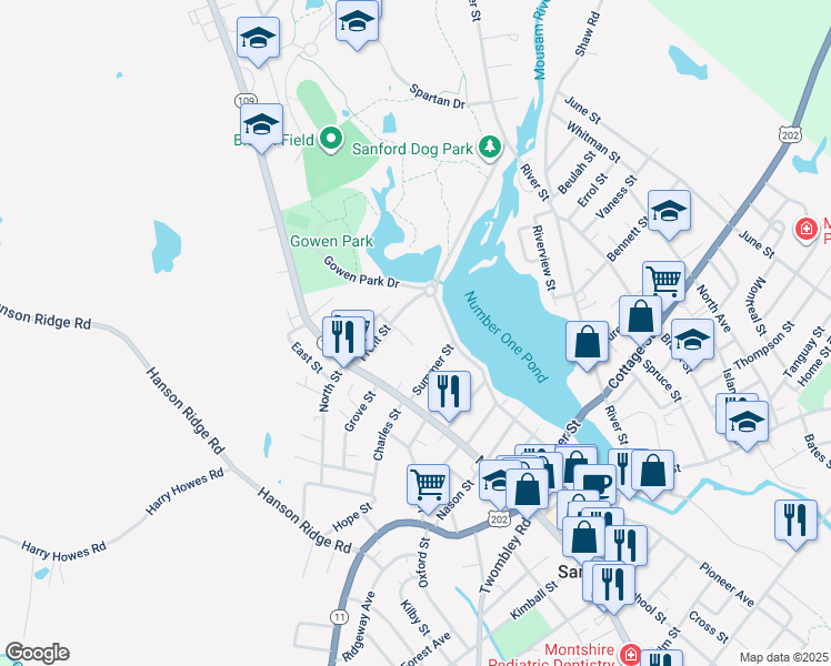 map of restaurants, bars, coffee shops, grocery stores, and more near 32 Front Street in Sanford