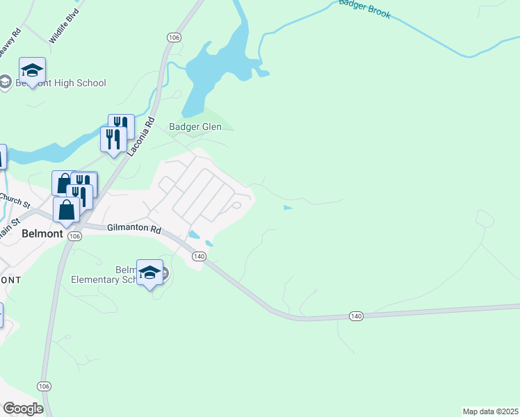 map of restaurants, bars, coffee shops, grocery stores, and more near 36 Holiday Lane in Belmont