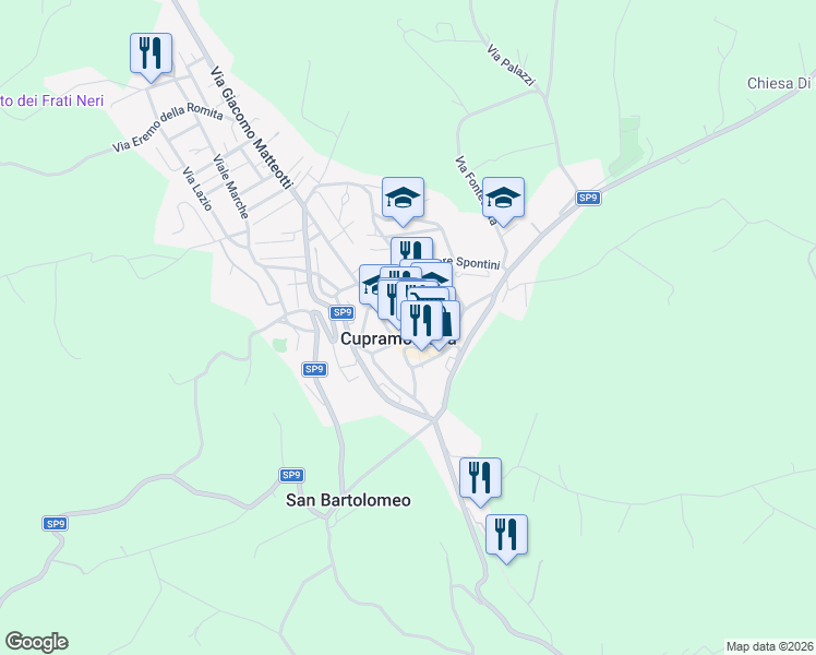map of restaurants, bars, coffee shops, grocery stores, and more near in Cupramontana