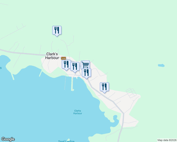 map of restaurants, bars, coffee shops, grocery stores, and more near 2732 Nova Scotia 330 in Clark's Harbour
