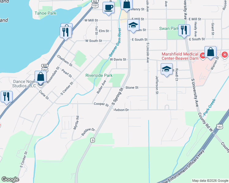 map of restaurants, bars, coffee shops, grocery stores, and more near 111 Karl Street in Beaver Dam