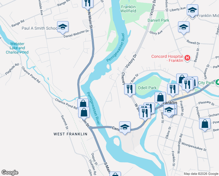 map of restaurants, bars, coffee shops, grocery stores, and more near 128 Victory Drive in Franklin
