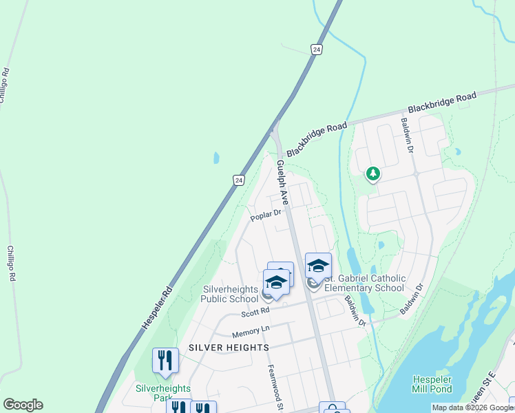 map of restaurants, bars, coffee shops, grocery stores, and more near 26 Poplar Drive in Cambridge