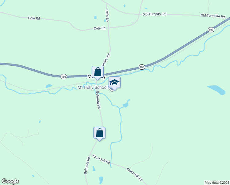 map of restaurants, bars, coffee shops, grocery stores, and more near 150 School Street in Mount Holly
