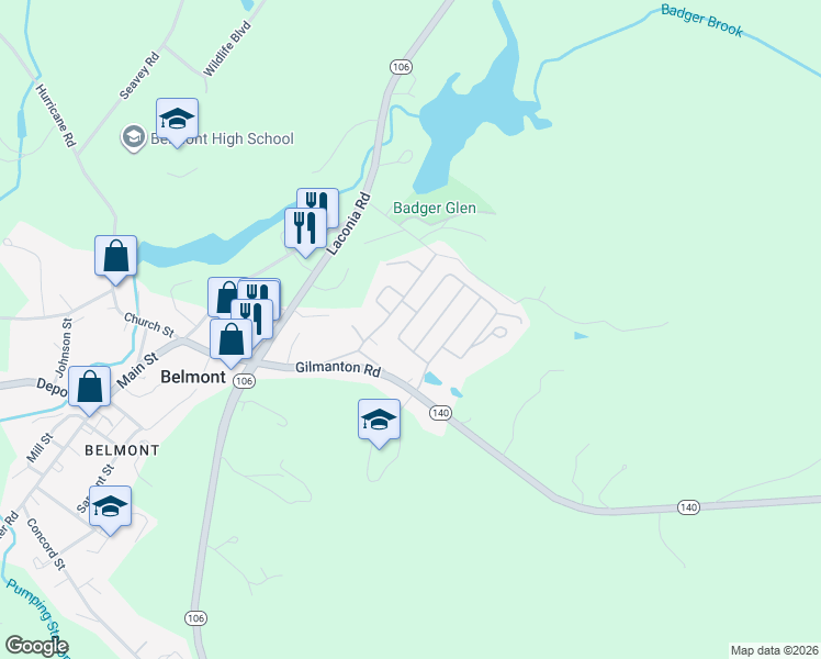 map of restaurants, bars, coffee shops, grocery stores, and more near 6 Leisure Lane in Belmont