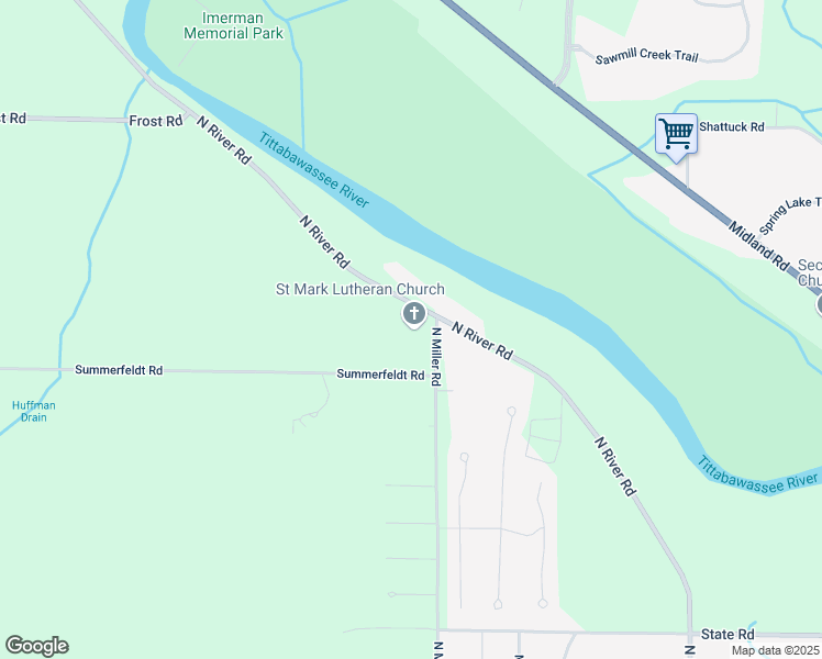 map of restaurants, bars, coffee shops, grocery stores, and more near 2565 North Miller Road in Saginaw