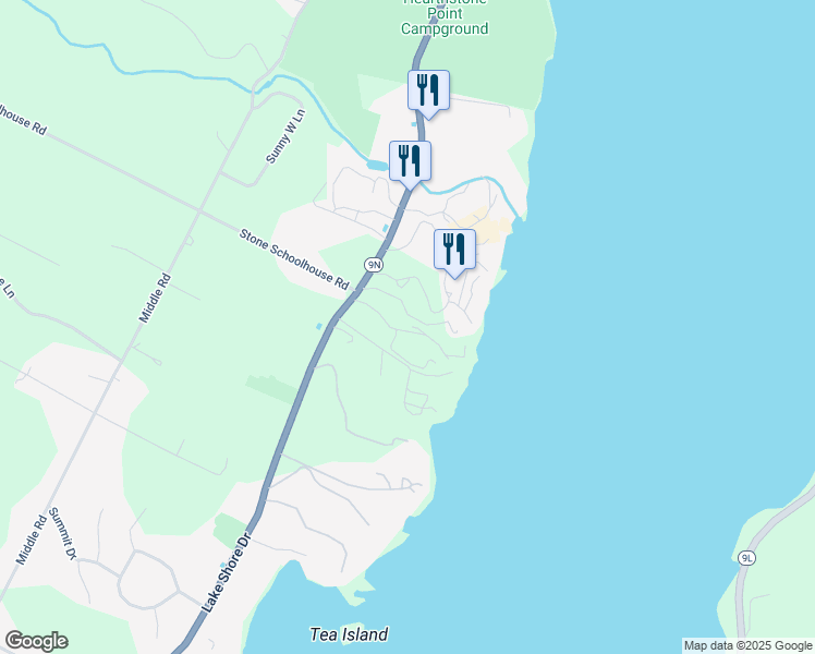 map of restaurants, bars, coffee shops, grocery stores, and more near 30 Ahnohwarah Road in Lake George