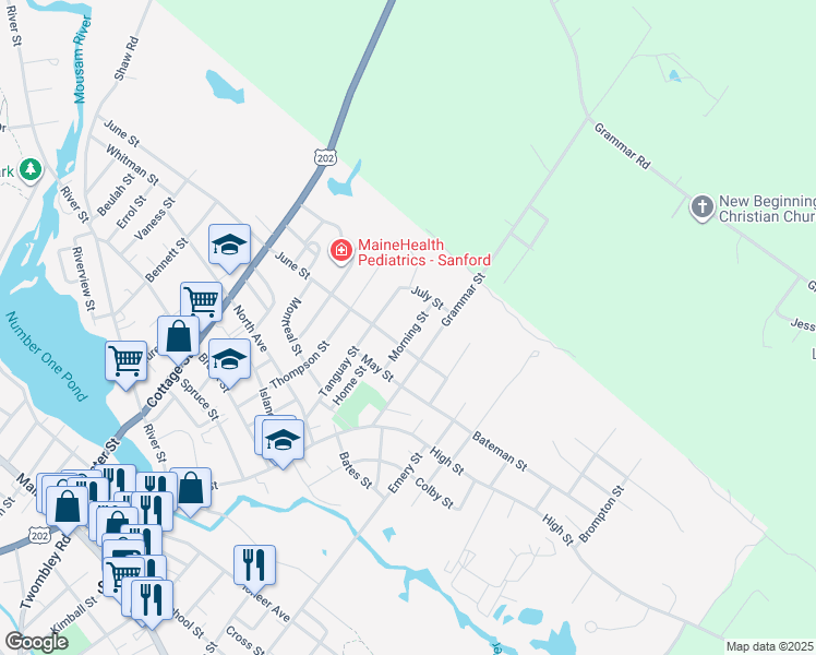 map of restaurants, bars, coffee shops, grocery stores, and more near 14 Morning Street in Sanford