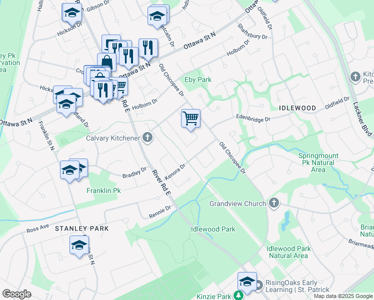 map of restaurants, bars, coffee shops, grocery stores, and more near 59 Gay Crescent in Kitchener