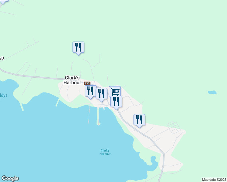 map of restaurants, bars, coffee shops, grocery stores, and more near 2732 Nova Scotia 330 in Clark's Harbour