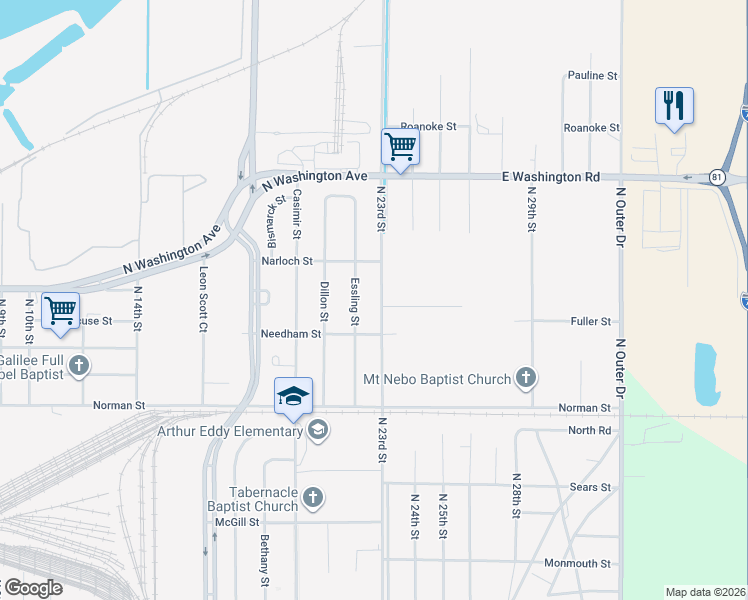 map of restaurants, bars, coffee shops, grocery stores, and more near 1419 Findley Street in Saginaw